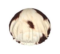 Cowhide Fur Cow Hair Skin Brow And White Domestic Animal Pattern,Shower Cap Nightcap Double Layer Waterproof Elastic Bath Cap Reusable Hair Cap