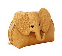 Cowhide Leather Animal Cute Purse Elephant Purse Wallet Leather Purse with Wristlet Men's Long Fly Peach Leather Wallet (Yellow, One Size)