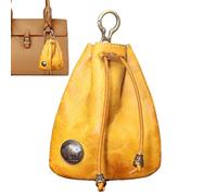 Cowhide Leather Bag, Cowhide Purse - Cowhide Handbag, Car Key Case, Coin Purse Made of Leather with Drawstring, Coin Organiser, Change Holder, Small Bag for Men and Women, Yellow, see