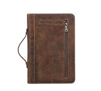 Cowhide Leather Book Cover Bible Case Notebook Travel Portfolio with Pen Holder Phone Pocket Wrist Strap Clutch Envelope File