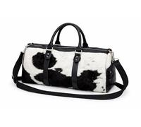 Cowhide Leather Duffel Bag - Genuine Black and White Hair-On Hide Duffle Bag, Handmade Cow Skin Travel Weekender for Men & Women, Overnight Bag, Gym Bag, Weekender with Shoulder Strap