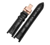 Cowhide Leather Strap Concave Watchband 18 * 10mm 20 * 12mm Calfskin Bracelet Butterfly Buckle Compatible With Cartier PASHA W3108(Black rose buckle,21x15mm)
