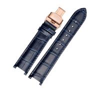 Cowhide Leather Strap Concave Watchband 18 * 10mm 20 * 12mm Calfskin Bracelet Butterfly Buckle Compatible With Cartier PASHA W3108(Dark blue rose,21x15mm)