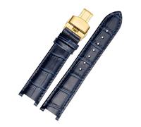 Cowhide Leather Strap Concave Watchband 18 * 10mm 20 * 12mm Calfskin Bracelet Butterfly Buckle Compatible With Cartier PASHA W3108(Dark blue gold,18x10mm)