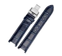 Cowhide Leather Strap Concave Watchband 18 * 10mm 20 * 12mm Calfskin Bracelet Butterfly Buckle Compatible With Cartier PASHA W3108(Dark blue silver,21x15mm)