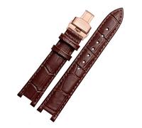 Cowhide Leather Strap Concave Watchband 18 * 10mm 20 * 12mm Calfskin Bracelet Butterfly Buckle Compatible With Cartier PASHA W3108(Brown rose buckle,21x15mm)