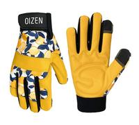 Cowhide Leather Thorn Proof & Puncture Resistant Gardening Gloves for Women and Men, Touchscreen Compatible Working Gloves for Weeding, Digging, Planting, Gardening Gifts for Women (Yellow, 1 pair, M)