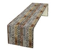 Cowhide Leopard Table Runner Animal Skin Black White Brown Cow Fur Print Western Farm Pattern for Home Kitchen Table Decor Dining Coffee Room Party Decor 13x36inch