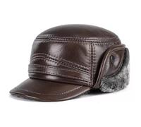 Cowhide Men's Genuine Leather Newsboy Hat Trapper Flat Beret Cap Fashion Adjustable Driving Golf Hunting Fishing Hats(Coffee,XL)