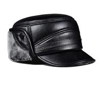 Cowhide Men's Genuine Leather Newsboy Hat Trapper Flat Beret Cap Fashion Adjustable Driving Golf Hunting Fishing Hats(Black 1,XL)