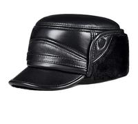 Cowhide Men's Genuine Leather Newsboy Hat Trapper Flat Beret Cap Fashion Adjustable Driving Golf Hunting Fishing Hats(Black,XL)