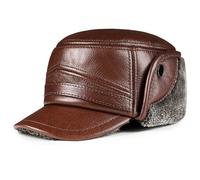 Cowhide Men's Genuine Leather Newsboy Hat Trapper Flat Beret Cap Fashion Adjustable Driving Golf Hunting Fishing Hats(Brown,XL)