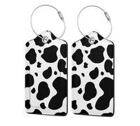 Cowhide Milk Cow Print,Luggage Tags Pu Leather Name Tag Travel Suitcase Identifier ID Tags Durable Luggage Label 2 pcs