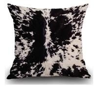 Cowhide Print Black & White Cow Spots Pattern Printed Farmhouse Cushion Case for Sofa Couch 18x18 Inches Cotton Linen