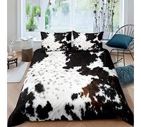 Cowhide Printed Duvet Cover Double Size,White Black Brown Cow Bedding Set for Kids Teen Adult Room Decor,Abstract Animal Skin Print Comforter Cover Farmhouse Quilt Cover with 2 Pillowcases