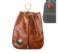 Cowhide Purse - Portable Key Pouch | Drawstring Storage Bag, Mini Multifunction Wallet for Men & Women, Leather Storage Bag, Dark Coffee, Refer to description, Unisex