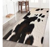 Cowhide Rug for Living Room,Cow Print Long Runner Rug for Hallway,Black and Brown Cow Fur Print,Washable Kitchen Rugs Farmhouse Western Area Rug Entrance Door Mat Non-Slip Floor Carpet for Bedroom