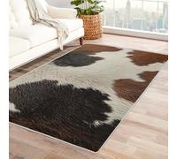 Cowhide Rug Large - Cow Print Rug, Brown Black and White Rugs for Living Room Bedroom, Washable Non Slip Soft Square Carpet, Patterned Area Rugs & Home Decor 120x120 cm