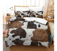 Cowhide Rug-Natural Patterned Design 3D Printed Duvet Cover Set Bedding Set,Soft Microfiber Pillowcases,Hidden Zipper Quilt Cover Easy Care Comforter Cover for Kids Boys Girls Teens Double（200x200cm）