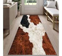 Cowhide Runner Rug for Hallway 100x300cm Rustic Cow Print Carpet Runner, Western Cowhide Long Hall Carpet, Non Slip Floor Mats for High Traffic Areas in Home