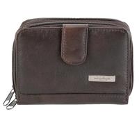 Cowhide Twin Zip RFID-Proof Purse Front Tab Wallet, Coin Section, Grained Leather. Dark Brown