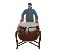 Cowhide War Drum with Solid Wood Stand, Temple Red Drums, Suitable for Stage Performances, Festivals,52CM