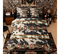 Cowhide Western Twin Comforter Set with Sheets | Brown Highland Cow Print 7-Piece Bedding Set Exotic Aztec Diamond Farm Animals Bed in a Bag, Bull Cattle Skin Bed Sets,Cowboys Gifts for Men