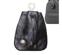 Cowide Coin Bag - Vintage Leather Money Bag, Draw String Wallet Organiser | Real Soft with Compact Closure Design, Ideal for Loose Change Credit Card Cash Storage Travel Use, black, see