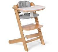 Cowiewie 3-in-1 Convertible Natural Wooden High Chair for Babies & Toddlers 3-Tier Remove & 2 Adjustable Wood Tray & 8 Levels Adjustable, 2 Waterproof Cozy Cushions Grey