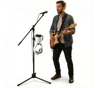 Cowinational 2-in-1 Microphone Stand Cup Holder with Headphone Hanger, Vertical Mount Clamp for Musicians, Studios, Live Performance, Professional Audio Accessories