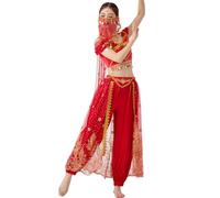 COWINTIC Belly Dance Princess Costume - Aladdin Jasmine Cosplay Outfits Halloween Party Red Teal Costumes for Women/Teen, Red, 8-10