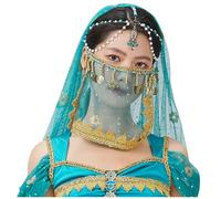COWINTIC Belly Dance Princess Costume - Aladdin Jasmine Cosplay Outfits Halloween Party Teal Costumes for Women, Rectangular, One Size