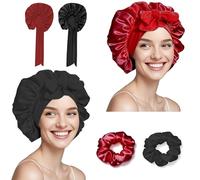 COWISH Pack of 2 Silk Caps for Sleeping with Hair Bobbles, Adjustable Satin Hair Cap, Silk with Elastic Waistband, Soft Sleep Cap, Women's Hair Protection for the Night, Bonnet Sleep Cap, Long Hair