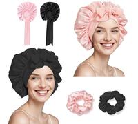 COWISH Pack of 2 Silk Caps for Sleeping with Hair Bobbles, Adjustable Satin Hair Cap, Silk with Elastic Waistband, Soft Sleep Cap, Women's Hair Protection for the Night, Bonnet Sleep Cap, Long Hair