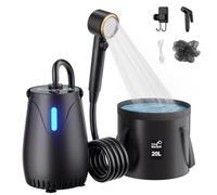 COWISH Portable Camping Shower with 20L Collapsible Bucket & 8000mAh Rechargeable Shower Pump, IPX8 Waterproof, 5 LED Modes, 4 Spray Settings, Outdoor Shower Kit for Hiking, RV, Travel, Car, Pet
