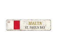 CowkissSign Malta Country Souvenir Metal Wall Sign City Souvenir St Paul's Bay Men Cave Signs National Flag Malta Vintage Metal Wall Decor Quality Aluminum Sign for Front Porch Outdoor Bedroom 12x3in