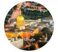 CowkissSign USA City Atlanta Round Metal Wall Sign Capital City of Georgia Wall Decor Metal Sign Country Souvenir Gift Aluminum Metal Signs for Kid Room Living Room 9x9in Gift to Travel Lover