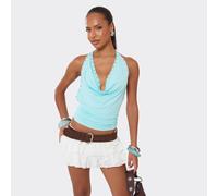 Cowl Halterneck Open Back Stud Detail Top In Aqua Blue, Women's Size UK 14