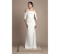 Cowl Neck Corset Drape Satin Maxi Wedding Dress Coast Oyster 12
