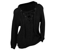 Cowl Neck Jumpers for Women UK Ladies Autumn Sweater Lace-Up Winter Plus and Blouse Size Fashion Women's Blouse Teddy Jumpers for Women UK Deals Essentials Hoodie Woman Sweater Black