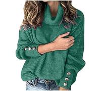 Cowl Neck Jumpers Women's Long-Sleeved Jumper Soft Warm Solid Turtleneck Crochet Sweatshirt Knit Sweater Chunky Pullover Winter Knitwear Green S