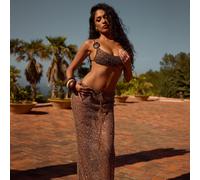 Cowl Neck Trim Detail Bikini Set In Brown Sequin Crochet, Women's Size UK 14