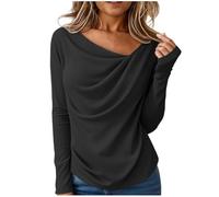 Cowl Neck Tunic Tops for Women UK Soft Stretch Draped Long Sleeve Top Elegant Slouchy Necks Blouse Shirt Elegant Shirts for Everyday Work Travel Fashion Streetwear XL A-Black