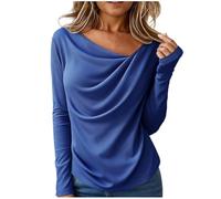 Cowl Neck Tunic Tops for Women UK Soft Stretch Draped Long Sleeve Top Elegant Slouchy Necks Blouse Shirt Elegant Shirts for Everyday Work Travel Fashion Streetwear S A-Blue