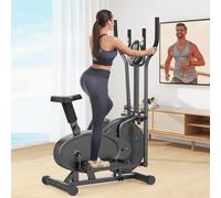 Cowmew Elliptical Cross Trainer, 2 in 1 Cross Trainer Exercise Bike with Adjustable Seat, LCD Monitor, Pulse Sensor & Adjustable Resistance, Max Weight 265LBS Exercise Machine for Home Gym, Black