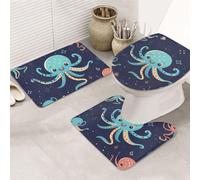COWMGHLDFL Bathroom Rugs Set 3 Piece Bath Mat Set Non-Slip Baths Mat Cartoon Octopus Bath Rug Washable Bathroom Mats for Home Decor Rug for Shower Tub