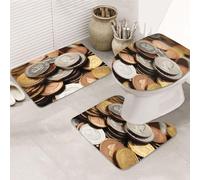 COWMGHLDFL Bathroom Rugs Set 3 Piece Bath Mat Set Non-Slip Baths Mat Currency Coin Bath Rug Washable Bathroom Mats for Home Decor Rug for Shower Tub