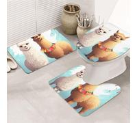 COWMGHLDFL Bathroom Rugs Set 3 Piece Bath Mat Set Non-Slip Baths Mat Llama Alpaca Bath Rug Washable Bathroom Mats for Home Decor Rug for Shower Tub
