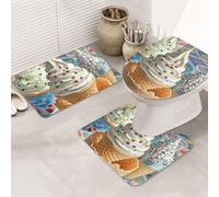 COWMGHLDFL Bathroom Rugs Set 3 Piece Bath Mat Set Non-Slip Baths Mat Sweet Ice Cream Bath Rug Washable Bathroom Mats for Home Decor Rug for Shower Tub