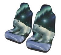 COWMGHLDFL Car Seat Covers 2 Pack Polar Bears Northern Lights Seat Cover Front Seat Covers for Car Universal Seat Protectors Auto Seat Mat with Elastic Strap Auto Accessories Set